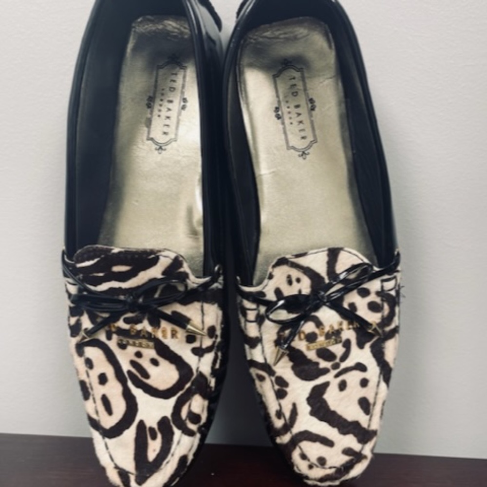 Ted Baker Black and White Leopard Print Loafers